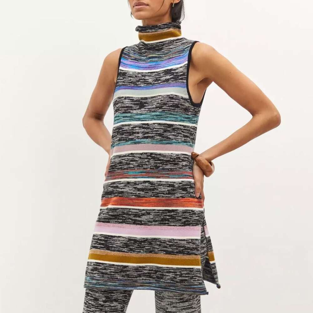 New Anthropologie Space Dye Stripe Mockneck Knit Tunic Dress M $190